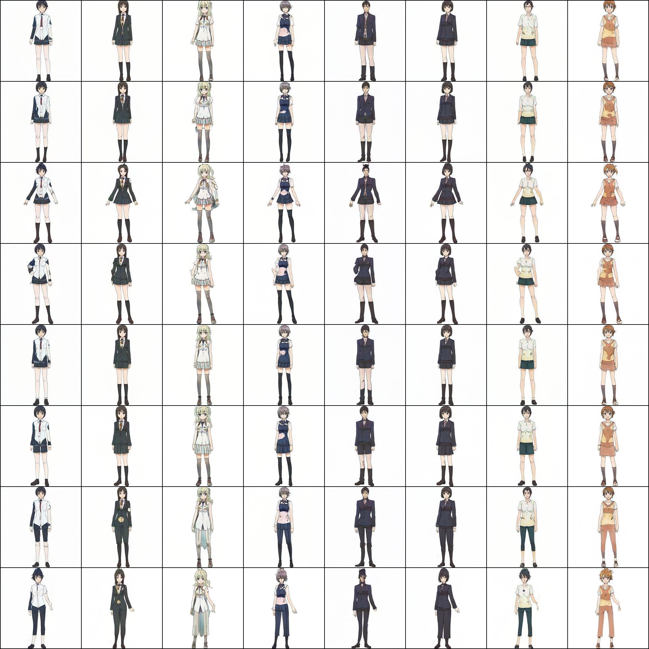 Samples of anime characters and styles generated by the model Samples of anime characters and styles generated by the model